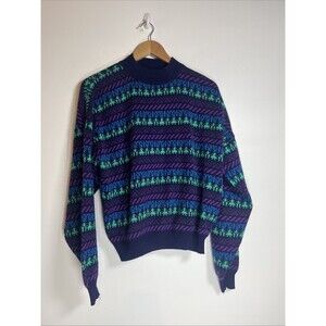Vittoria Mens 100% Acrylic Crewneck Sweater Made In Italy Purple Pattern M‎